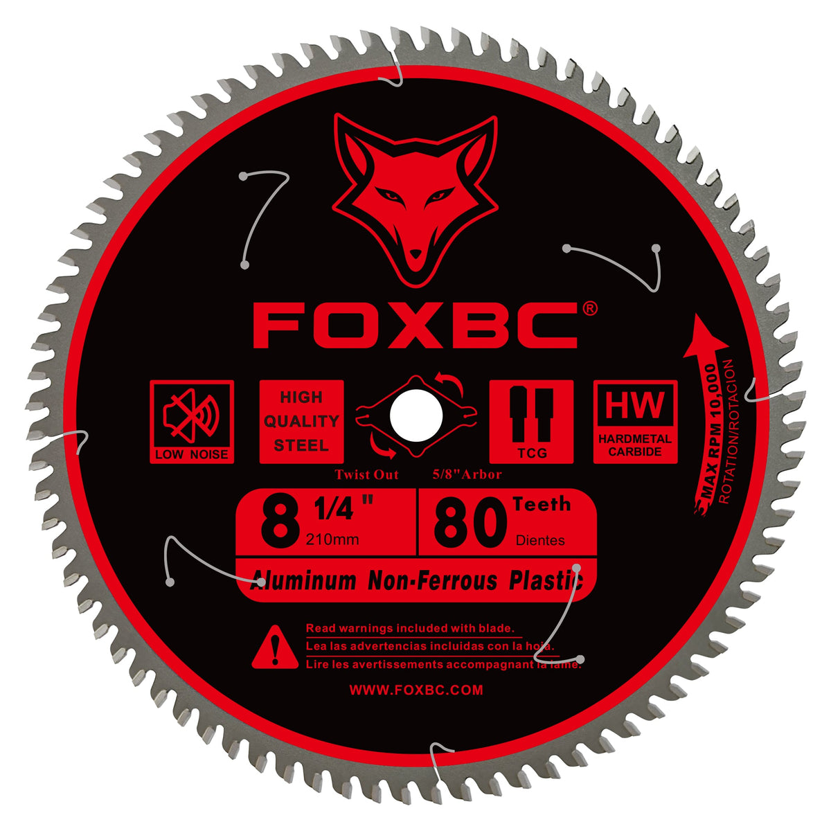 FOXBC 8-1/4 Inch Table Saw Blade 80-Tooth for Aluminum Copper Plastic Brass Fiberglass Cutting with 5/8-Inch Arbor