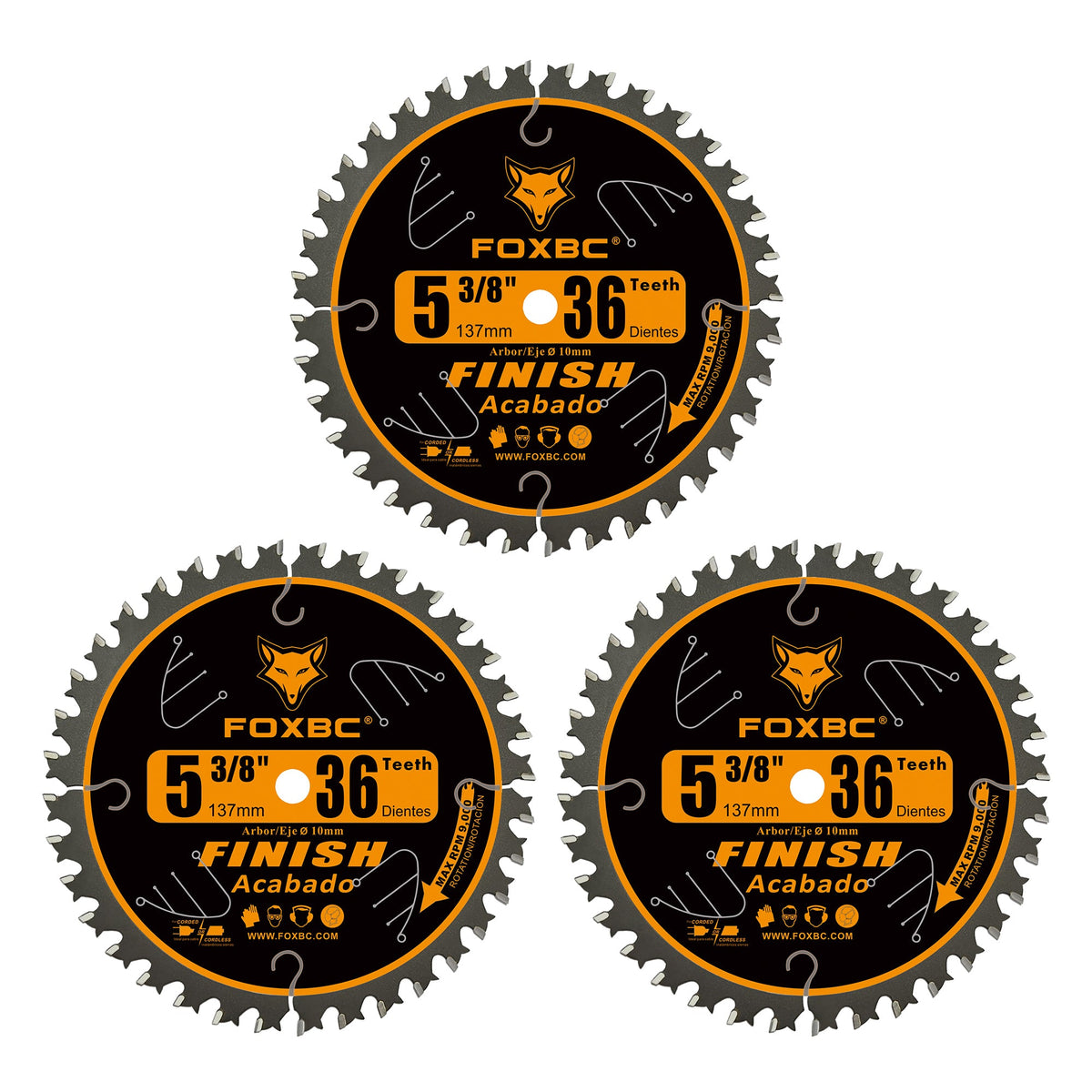 FOXBC 5-3/8 Inch Carbide Circular Saw Blade 36 Tooth Trim Finish Wood with 10mm Arbor
