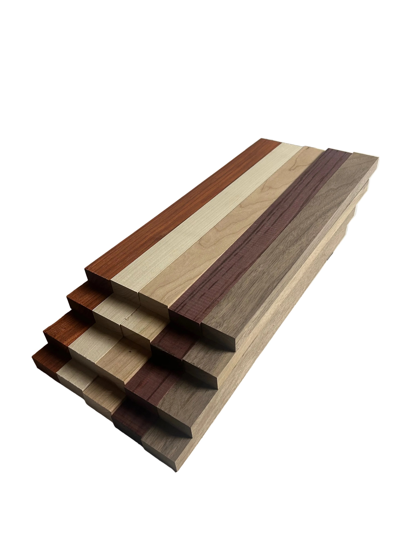 Exotic & Domestic Hardwood Lumber Pack β Walnut, Maple, Cherry, Padauk, Purpleheart β 1.5" x 16" Boards (20βPiece Premium Craft Wood Set)