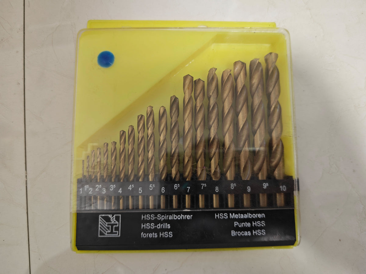 19-Piece Metric Twist Drill Bit Set with Indexed Storage Case, HSS Roll-Forged Bits with Anti-Rust Gold Finish for Wood, Plastic & Soft Metals
