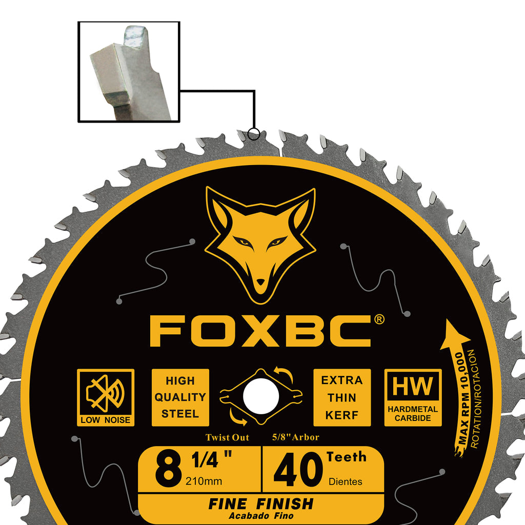 FOXBC 8-1/4" Table Saw Blade 40 Tooth Finishing Circular Saw Blade with 5/8" Arbor, Diamond Knockout