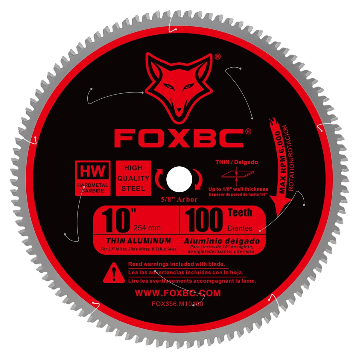 FOXBC 10-Inch Saw Blade 100-Tooth TCG for Aluminum and Non-Ferrous Metal Cutting with 5/8-Inch Arbor