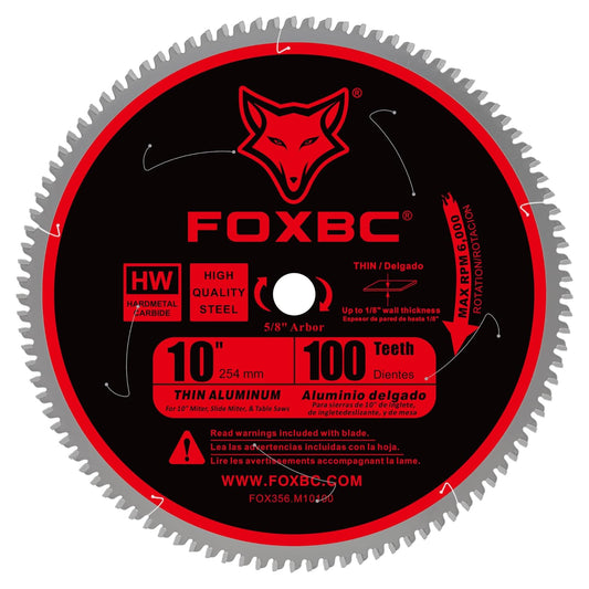 FOXBC 10-Inch Saw Blade 100-Tooth TCG for Aluminum and Non-Ferrous Metal Cutting with 5/8-Inch Arbor