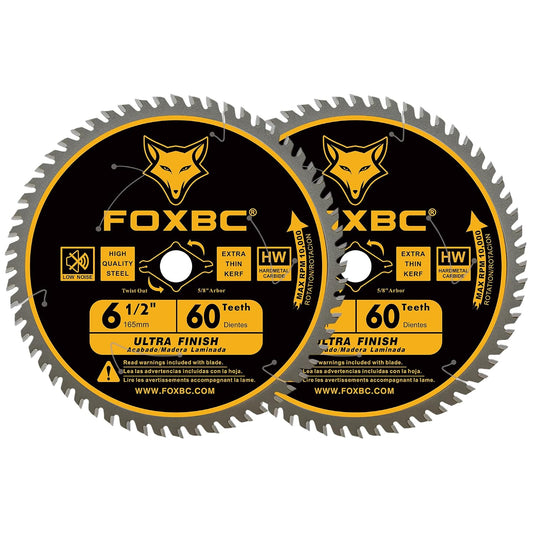 FOXBC 6-1/2 inch Circular Saw Blade for Wood, 60-Tooth, Ultra Fine Finish - 2PK