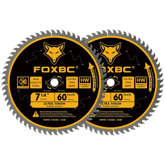 FOXBC 7-1/4 inch Circular Saw Blade for Wood, 60-Tooth, Ultra Fine Finish - 2PK