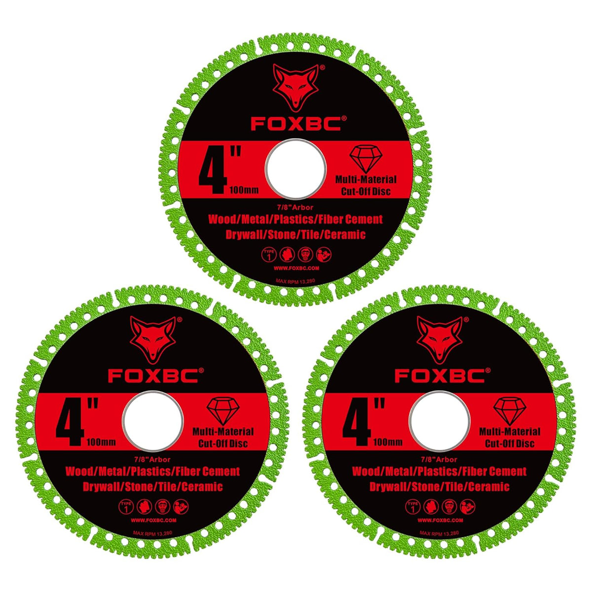 FOXBC 4 Inch Indestructible Multi-Material Cut Off Disc for Angle Grinders, 7/8" Arbor - 3 Pack