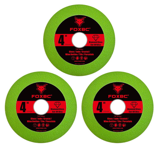 FOXBC Glass Cutting Disc 4 Inch for Angle Grinders, Diamond Saw Blades Wheel Multi-Material for Grinding Ceramic, Crystal, Tile, Wine Bottle, 7/8" Arbor - 3 Pack
