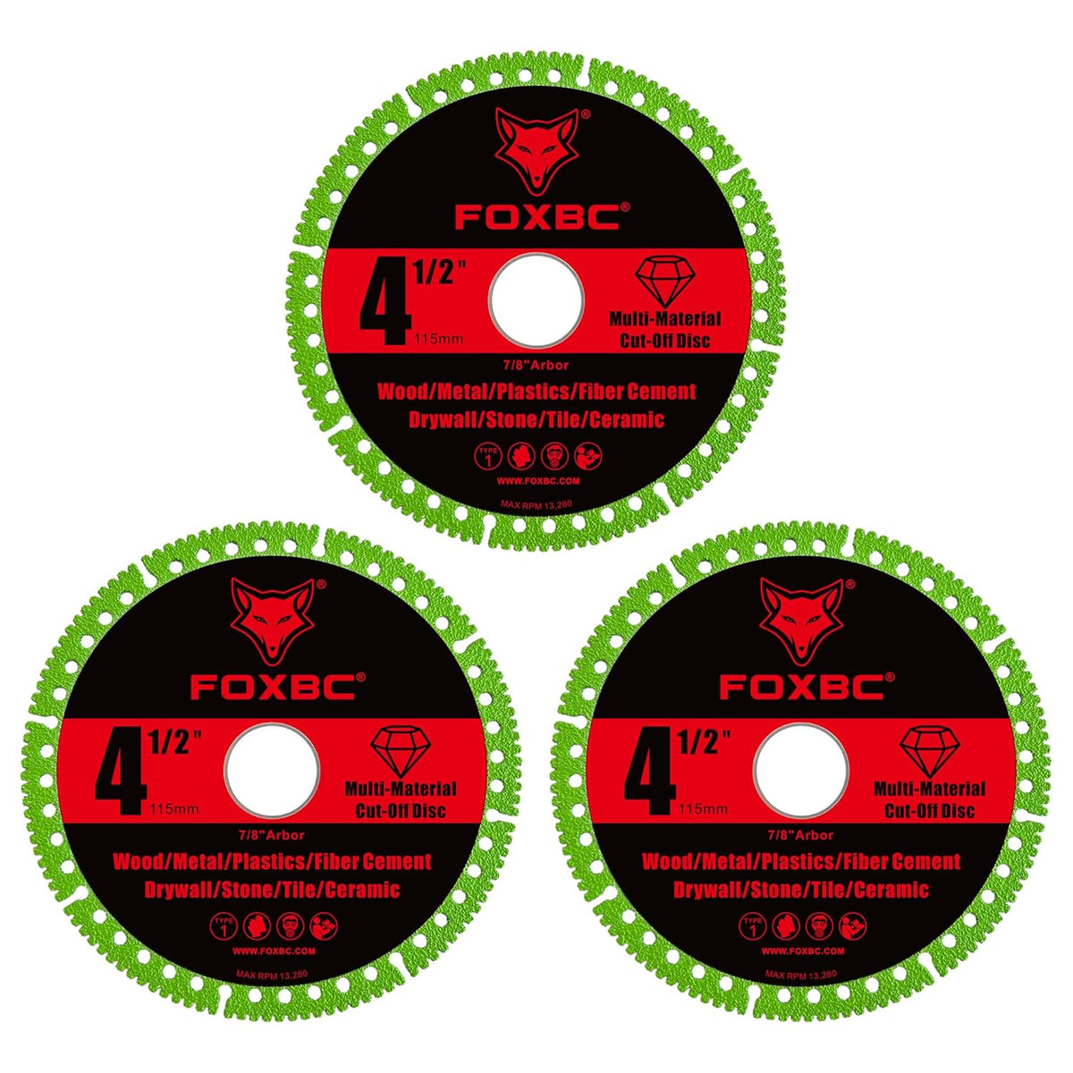 FOXBC 4-1/2 Inch Indestructible Multi-Material Cut Off Disc for Angle Grinders, 7/8" Arbor - 3 Pack