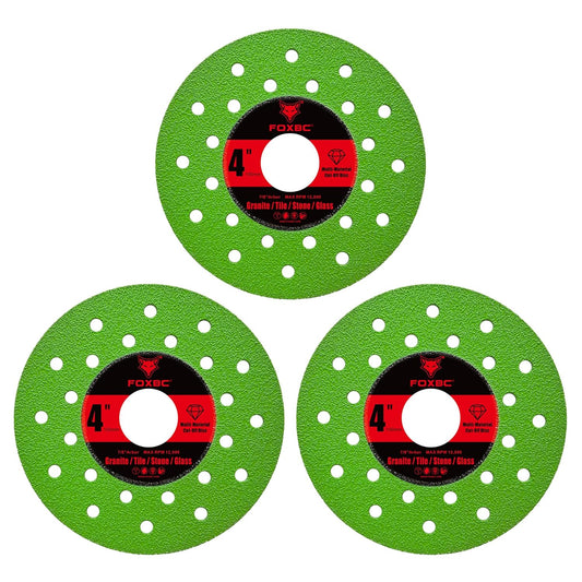 FOXBC 4 inch Diamond Rock Slab Grinding Cut Off Multi-Material Disc for Angle Grinder, for Granite, Marble, Tile, Stone, Glass, 7/8" Arbor - 3 Pack
