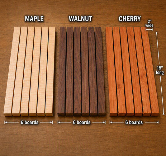 Hardwood Variety Pack – Walnut, Cherry & Hard Maple 18 x 2 x 3/4 in. (18 Boards)