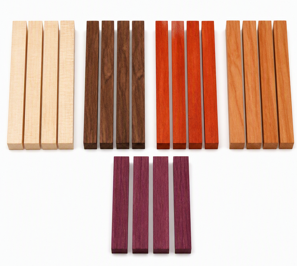 Exotic & Domestic Hardwood Lumber Pack – Walnut, Maple, Cherry, Padauk, Purpleheart – 1.5" x 16" Boards (20‑Piece Premium Craft Wood Set)