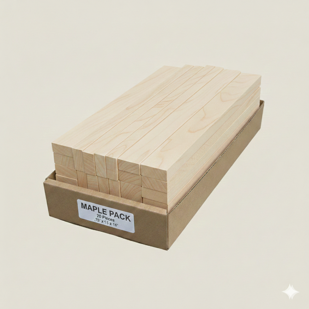 Maple Hardwood Boards 3/4" x 1.5" x 16" - Kiln Dried - 20 Pieces
