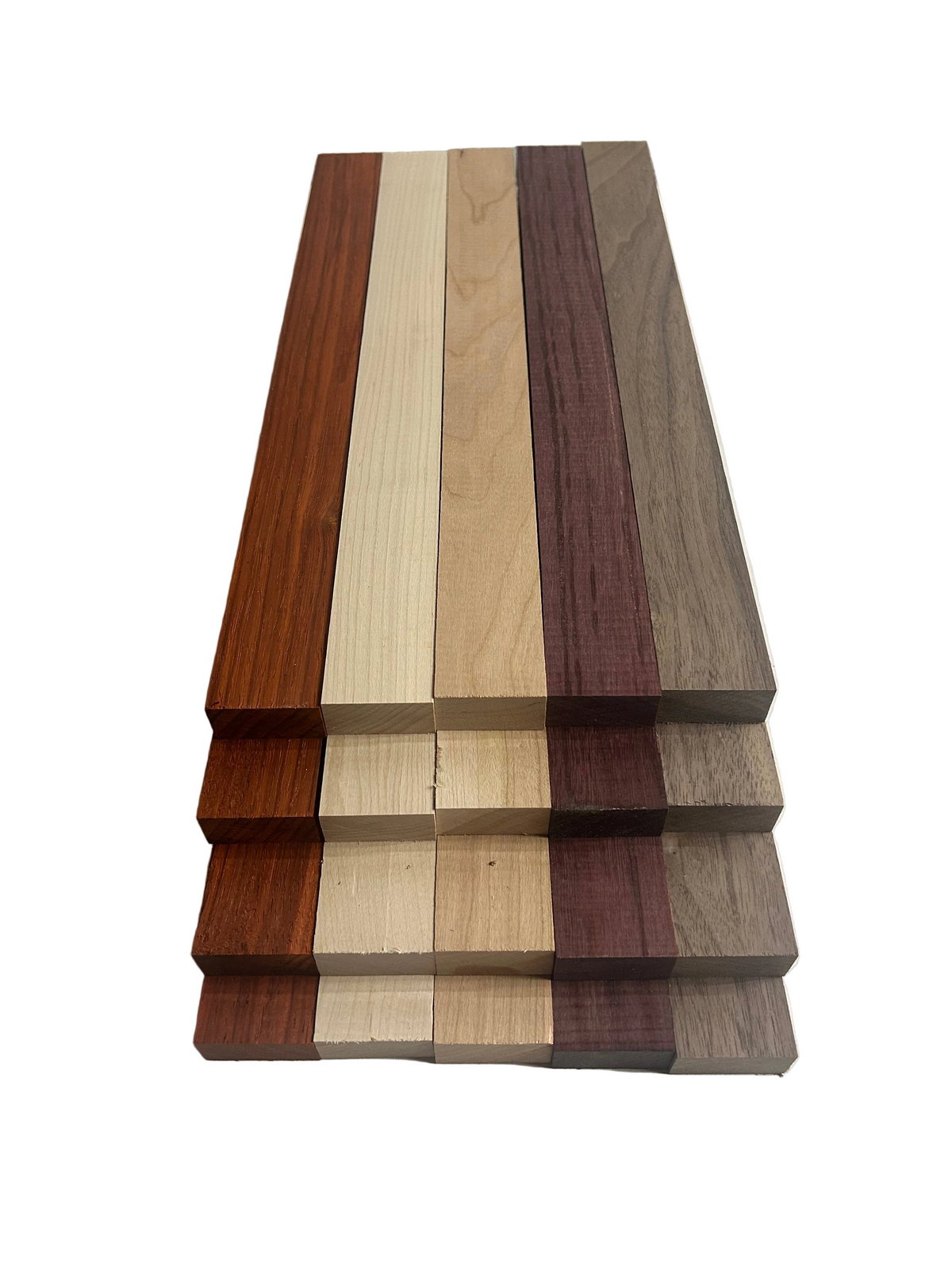 Exotic & Domestic Hardwood Lumber Pack – Walnut, Maple, Cherry, Padauk, Purpleheart – 1.5" x 16" Boards (20‑Piece Premium Craft Wood Set)