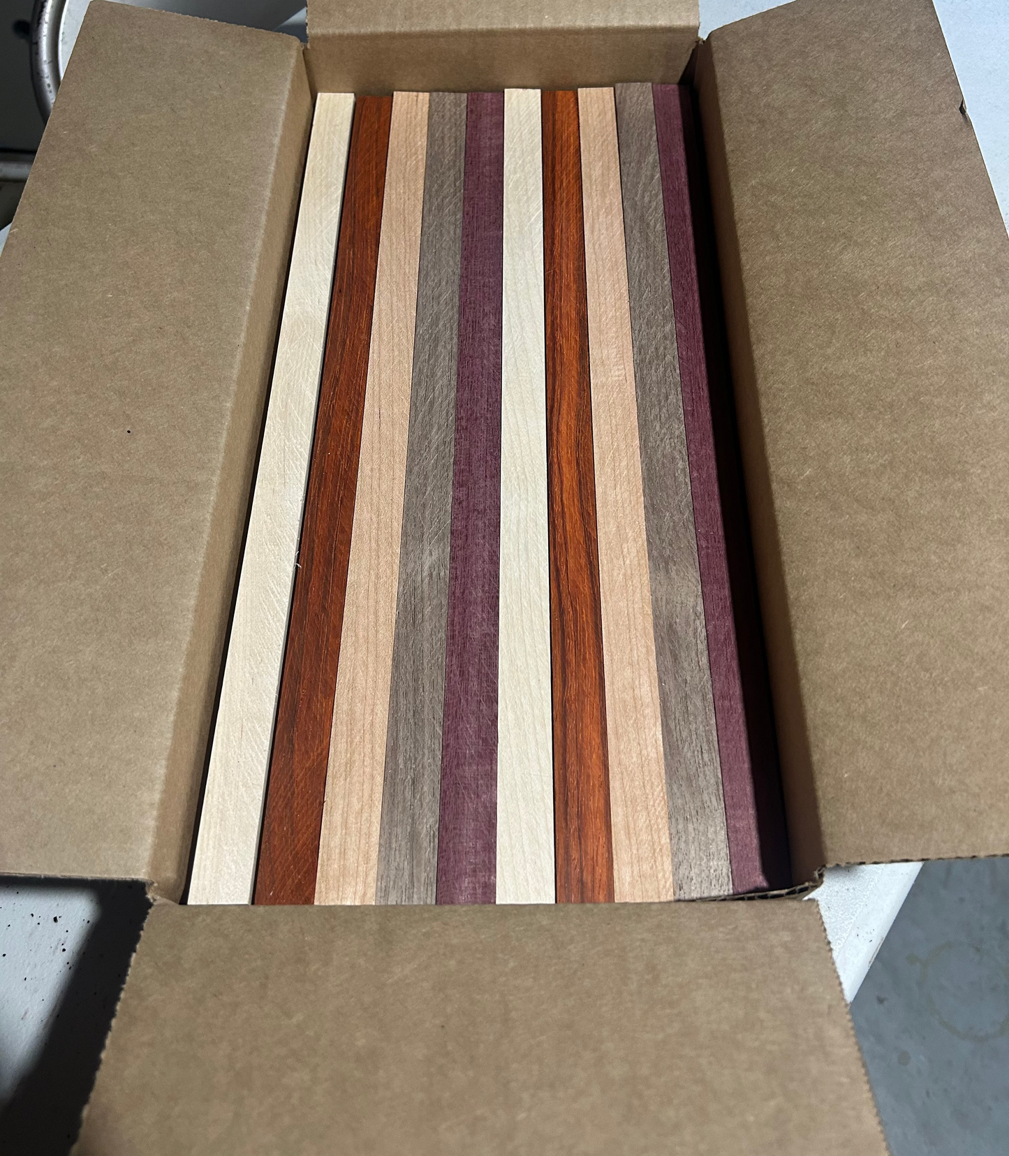 Exotic & Domestic Hardwood Lumber Pack – Walnut, Maple, Cherry, Padauk, Purpleheart – 1.5" x 16" Boards (20‑Piece Premium Craft Wood Set)