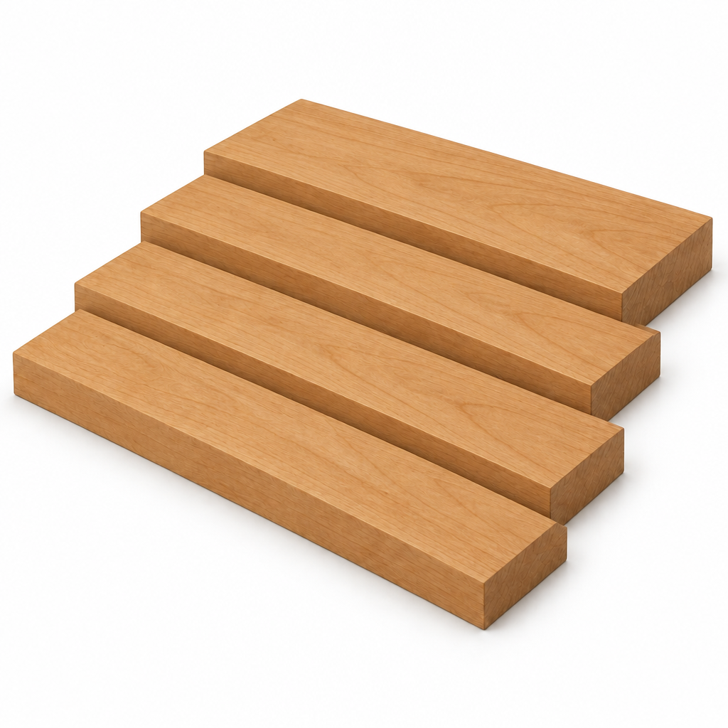 Four light honey-tan cherry heartwood boards in a stepped stack